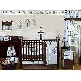 Blue and Brown Geo Modern Baby Bedding 9pc Crib Set