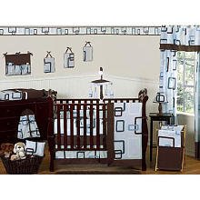 Blue and Brown Geo Modern Baby Bedding 9pc Crib Set product image