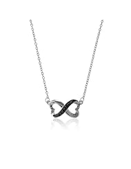 Sterling Silver 16" + 2" Extension Heart-Designed Infinity Figure 8 Black CZ Necklace