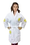 Smiley Face Appliqued Plush Microterry Girl's Bathrobe, 100% Polyester, White
