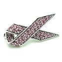 Pink Austrian Rhinestone Pink Ribbon Breast Cancer Awareness Silver-Tone Brooch Pin