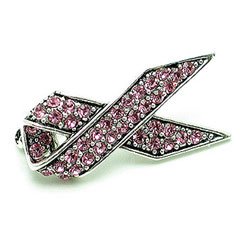 Pink Austrian Rhinestone Pink Ribbon Breast Cancer Awareness Silver-Tone Brooch Pin