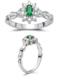 0.22 Cts Diamond & 0.16 Cts Natural Emerald Ring in 14K White Gold