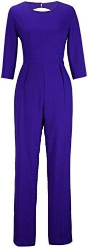 Jewelrydress Women Sexy Office Lady Half Sleeve Full Length Backless Jumpsuits Royal Blue 2XL