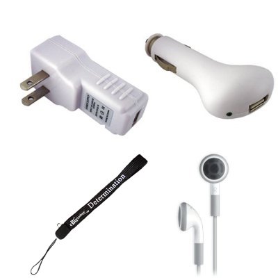 USB Car Charger, USB Wall Home / Travel Charger, Earphones For Nook Color Wireless Reading Device, Wi-Fi, 6 Display Latest Generation + includes a Determination Hand Strap