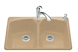 IMAGE OF Kohler K-6491-3-33 Tanager Self-Rimming Kitchen Sink with Single-Hole Faucet Drilling and Two Accessory Holes, Mexican Sand