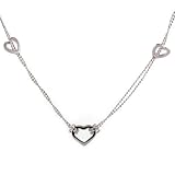 14K Double Beaded Chain w/3 Open Heart Necklace 17