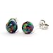 Aurora: 6mm Black Australian Opal Ball Stud Post Earrings Solid 925 Sterling Silver