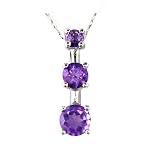 10K White Gold 3 Stone Amethyst Drop Pendant
