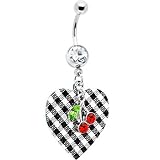 Plaid Heart Red Cherry Belly Ring