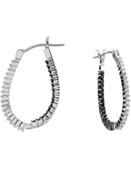 Genuine Black Spinel And Diamond Hoop Earrings Sterling Silver Pair 1/3 Ct Tw Genuine Black Spinel And Diamond Hoop Earrings