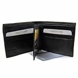 LEATHER BLACK BI-FOLD MEN'S WALLET W/REMOVABLE ID CASE