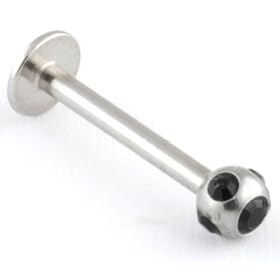 Stainless Steel Labret: 16g 3/8", Five Stone Ball: Black Gem