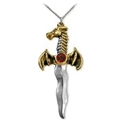 Dragon Athame Red Crystal Gold Pewter Necklace