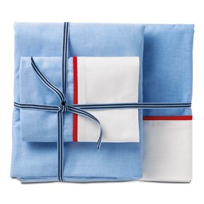 Serena & Lily Chambray Twin Sheet Set - Red Trim