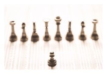 Silver Pawn on Newspaper Stock Market Report with Line of Chess Pieces, Chess Photographic Poster Print, 24x18