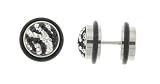 Stainless Steel Fake Plugs with Clear and Black Crystals - 16G Wire - 00G - Sold as a Pair