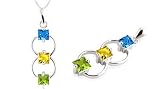 Princess Cut London Topaz Citrine Peridot 3-Stone Pendant Sterling Silver