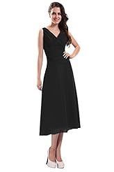 V-neck Ruched Lace Chiffon Cocktail Tea Length Sleeveless Evening Dress/Mother-of-the-Bride Dress/Prom Dress/Party Dress/Wedding Dress 