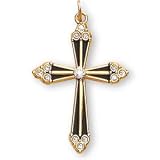 24K Gold over Sterling Silver and Black Enamel Cross with CZ Stones and 18-inch Chain
