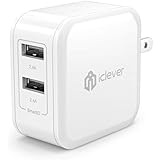iClever BoostCube 4.8A 24W Dual USB Travel Wall Charger with SmartID Technology, Foldable Plug for iPhone iPad, Samsung Galaxy, HTC Nexus Moto Blackberry, Bluetooth Speaker Headset & Power Bank, White
