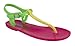 Ian! By Soda Jelly Flat Thong Ankle Strap Sandals in Yellow Green Fuchsia Colorblock