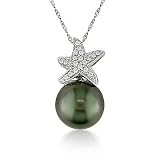 14kt White Gold Cultured Tahitian Pearl and Diamond Pendant
