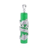 Sterling Silver Nephrite Cylinder Shaped Chinese Dragon Pendant