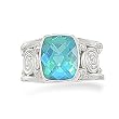 Soft Rectangle Caribbean Quartz Scroll Design Ring