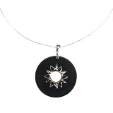 EXP Sterling Silver Black Agate Circular Pendant Necklace