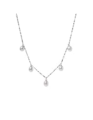Blue Pearls - 5 dangling AAA cultured pearl Necklace - White BPS 1200 O