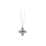 Sterling Silver Turquoise and Coral Cross Pendant with Chain - 16