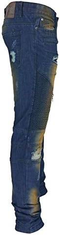 Men's distressed skinny biker moto jean MUD 34X33