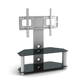 MountRight 411 Cantilever TV Stand For Up To 53" LED, LCD & Plasma Screen - Black Glass/Silver Legs