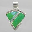 Sterling Silver Pendant with Green Turquoise and Lab Opal Inlay, #10042