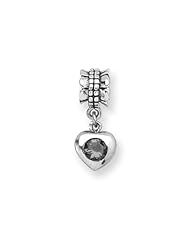 Smoky CZ Heart Charm in Silver for 3mm Charm Bracelets