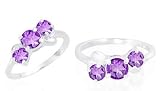 Round Cut Amethyst Three-Stone Ring Sterling Silver