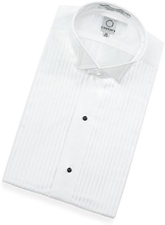 Cousin's Formalwear Men's Tuxedo Shirt Poly/Cotton Wing Collar 1/4 Inch Pleat (L-35, White)
