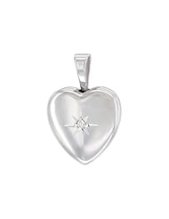 Sterling Silver Tiny Diamond Heart Locket Necklace 1/2 inch