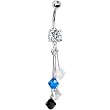 Blue Silver Black White Crystal Sports Team Belly Ring