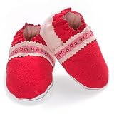 IsaBooties Soft Soled Baby Shoes: Red and Pink Infant Shoes with Cherries. 3 to 6 Months