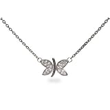 Pave CZ Fluttering Butterfly Sterling Silver Necklace