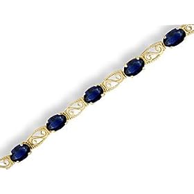 14K Yellow Gold Genuine Oval Sapphire Filligree Bracelet by Jewels For Me