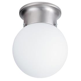 Lithonia Lighting 11980 BN M6 One-Light Fluorescent Flush-Mount Ceiling Fixture, Brushed Nickel with White Globe