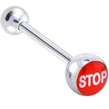 Red and White STOP Logo Barbell Tongue Ring