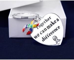 Autism Awareness KEYCHAIN Big HEart Puzzle Pieces Colorful "Together we can make a difference" Brand New in Gift Box