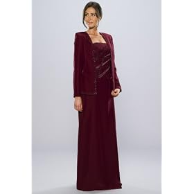 Formal Evening Dress with Short Jacket - Mother of Bride & Groom, Wedding, Party, MOB Gown by Sean Collection (7257) Burgandy