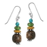 .925 Silver, Jasper, Jade & Wood Earrings