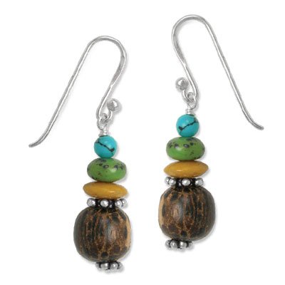.925 Silver, Jasper, Jade & Wood Earrings