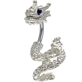 Black Cubic Zirconia DETAILED DRAGON Belly Ring by 